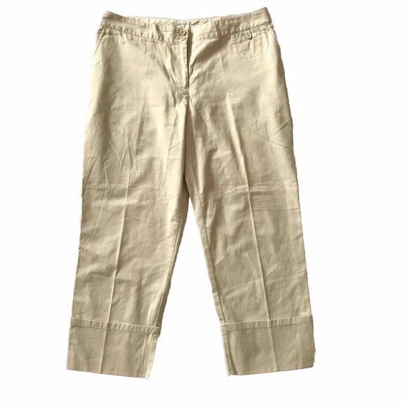 J Jill Capri Crop Pants Womens SZ 12 Genuine Fit Below Waist Beige Cuffed Cotton - Picture 2 of 12